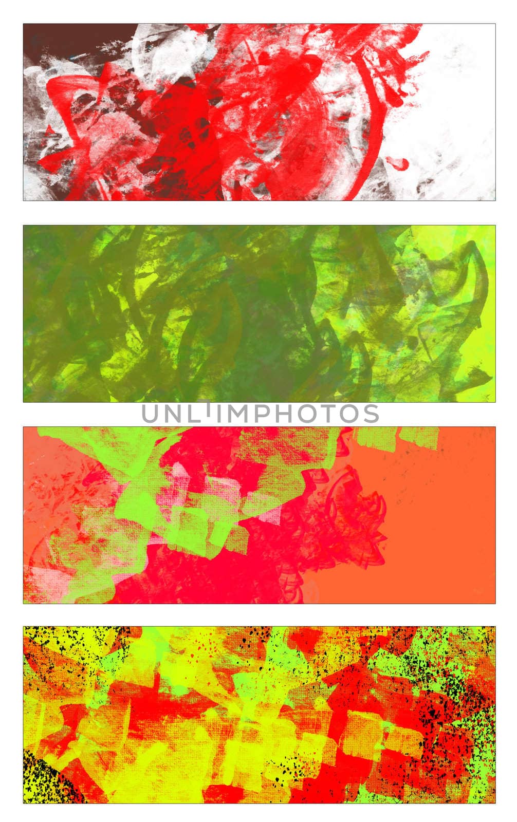 Set of abstract grunge and watercolor banners  isolated on white background.