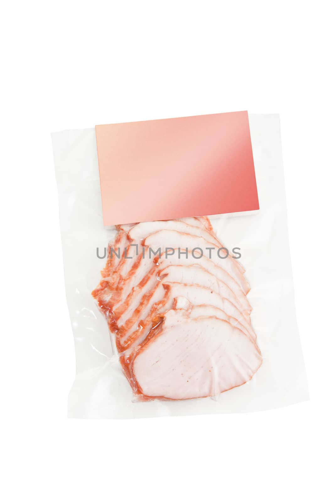 sliced meat packaged isolated on white background