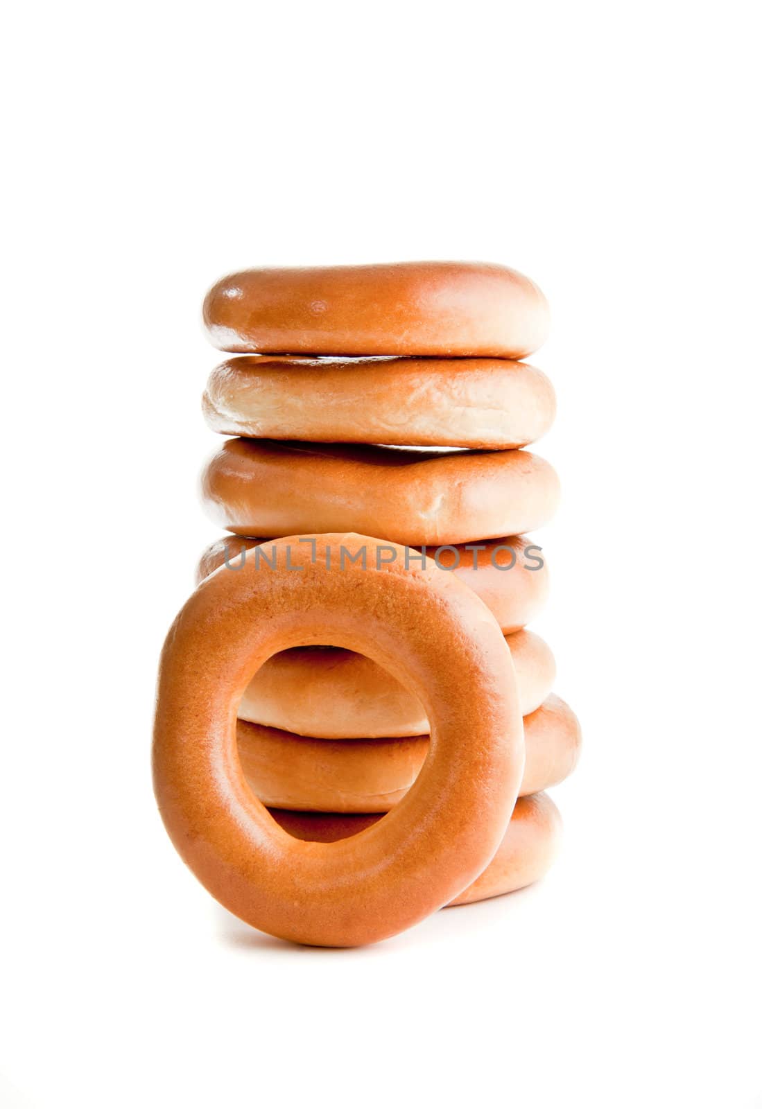 composition with bagels isolated on white background