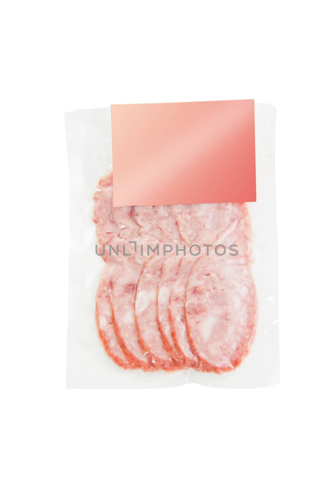 sliced meat packaged isolated on white background