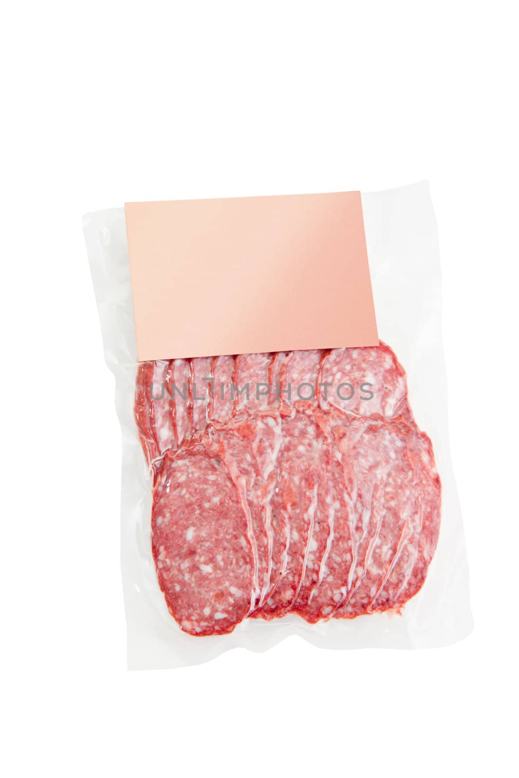 sliced meat packaged isolated on white background
