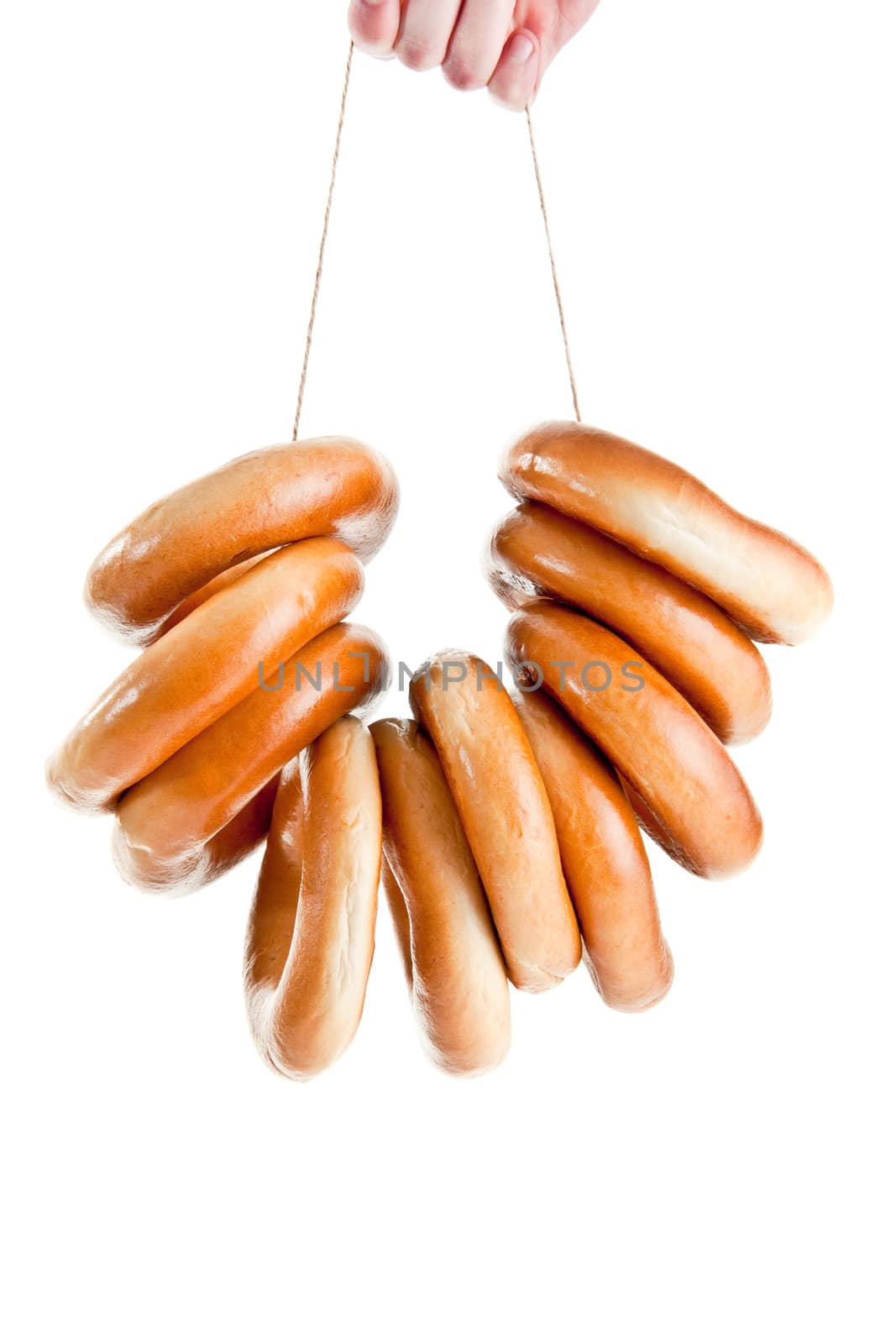 bagels in thread isolated on white background