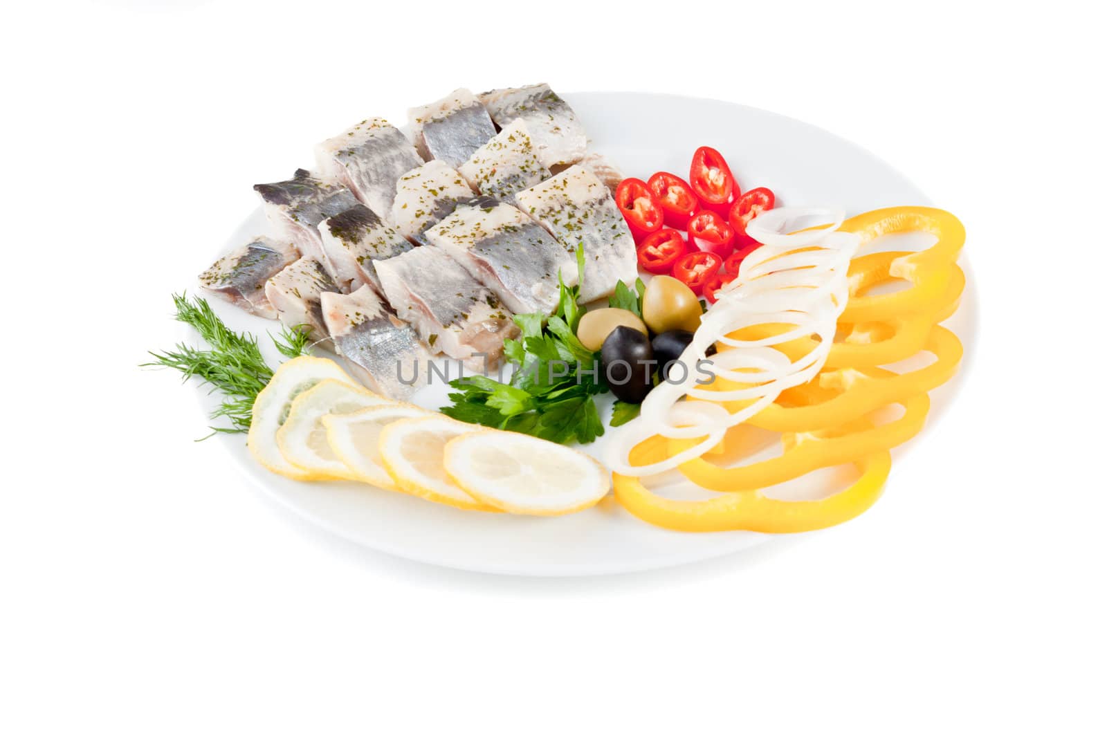 fish on plate with vegetables by shutswis