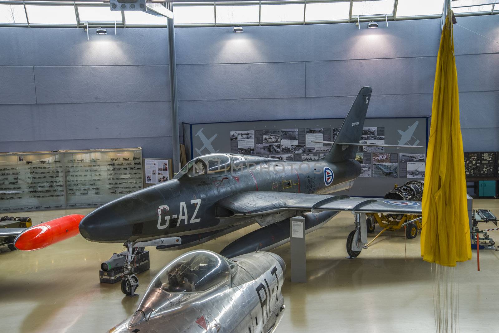 republic rf-84f thunderflash was an american-made reconnaissance aircraft based on the fighter f-84f thunderstreak, first flight in february 1952, the pictures are shot in march 2013 by norwegian armed forces aircraft collection which is a military aviation museum located at gardermoen, north of oslo, norway.