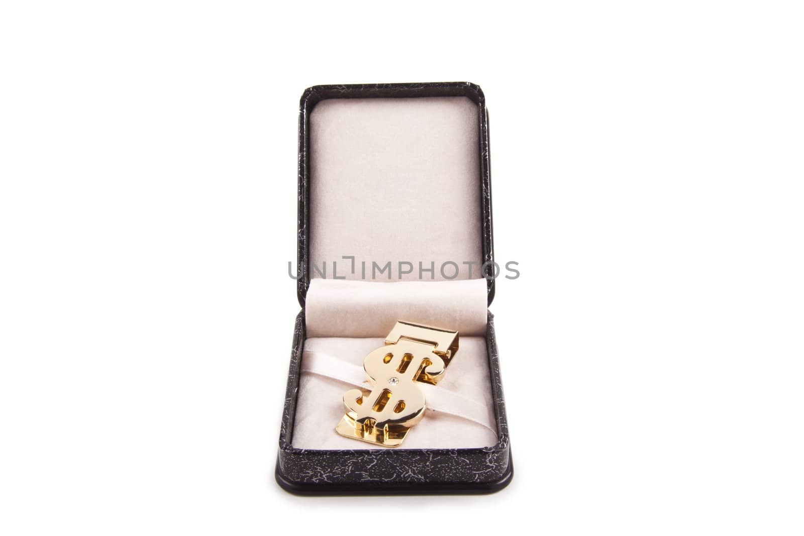golden clip in box isolated on white