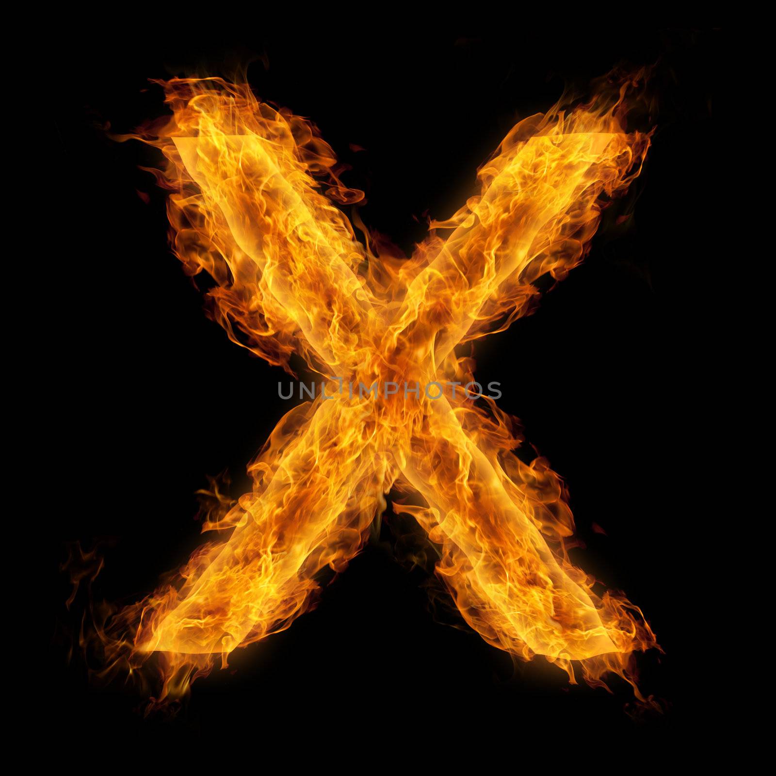 Fiery uppercase letter X