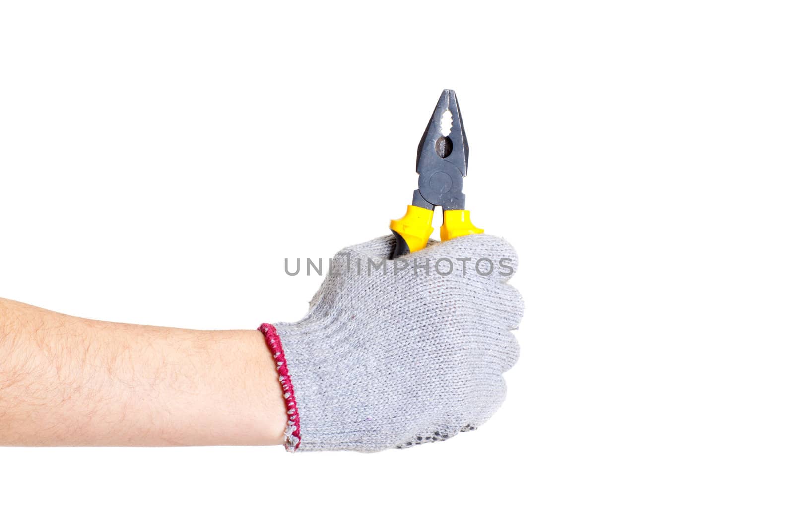 Working hands with tools. Isolated on white
