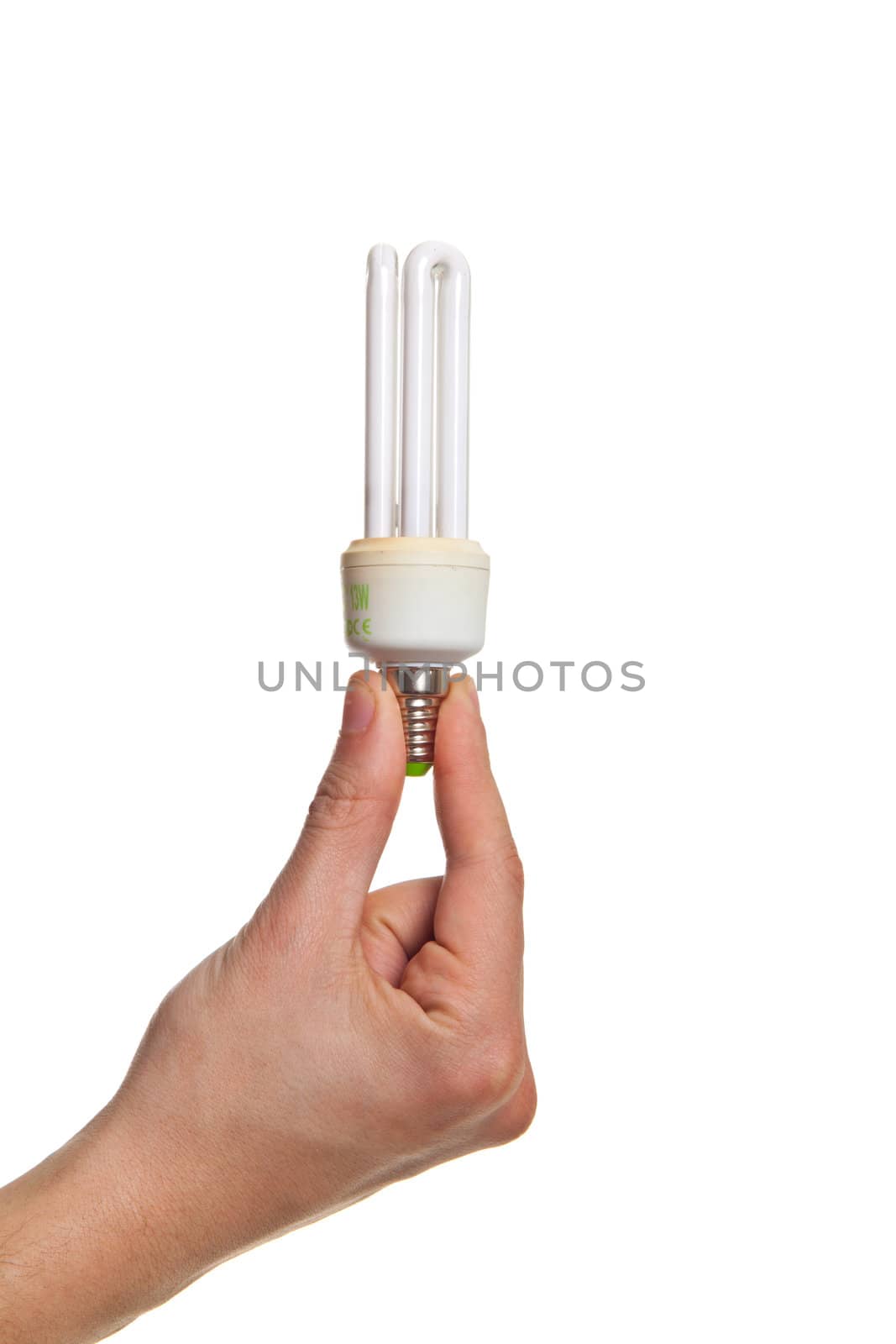 hand holds the lamp electrical economical white