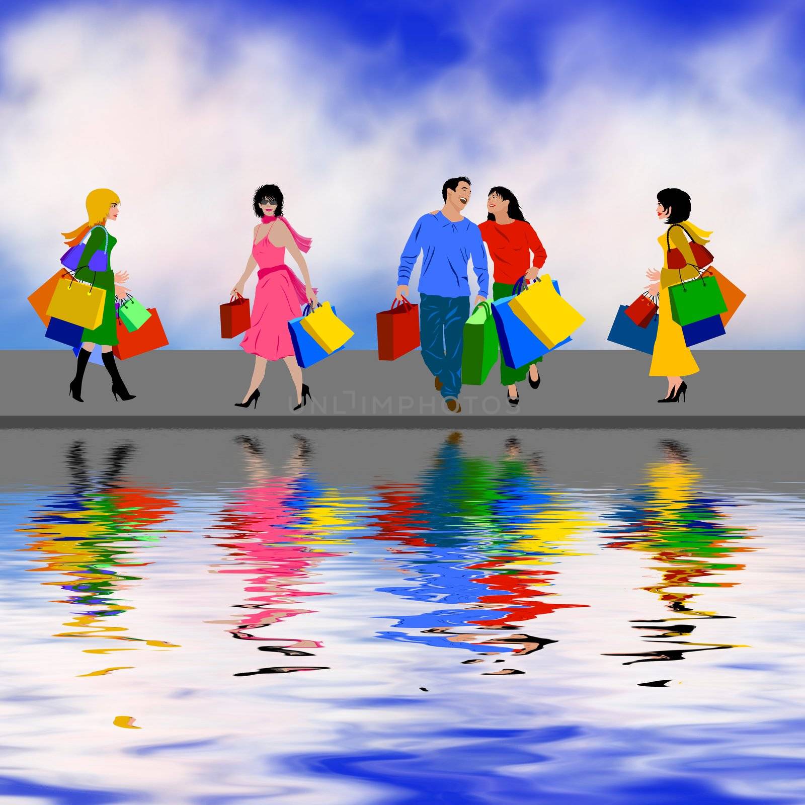 young people with colorful shopping bags