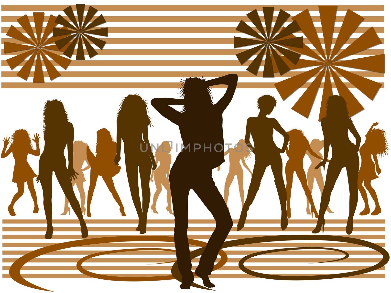 Dancing Disco girls - brown silhouettes by peromarketing