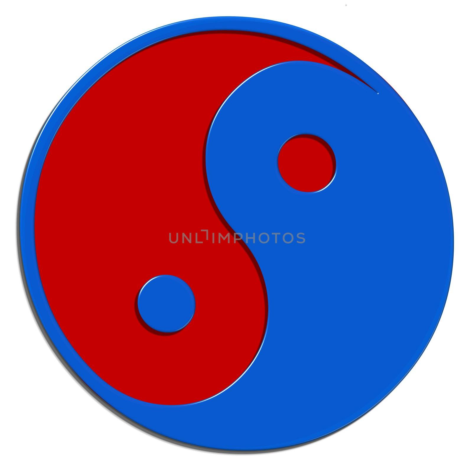 ying and yang in red and blue