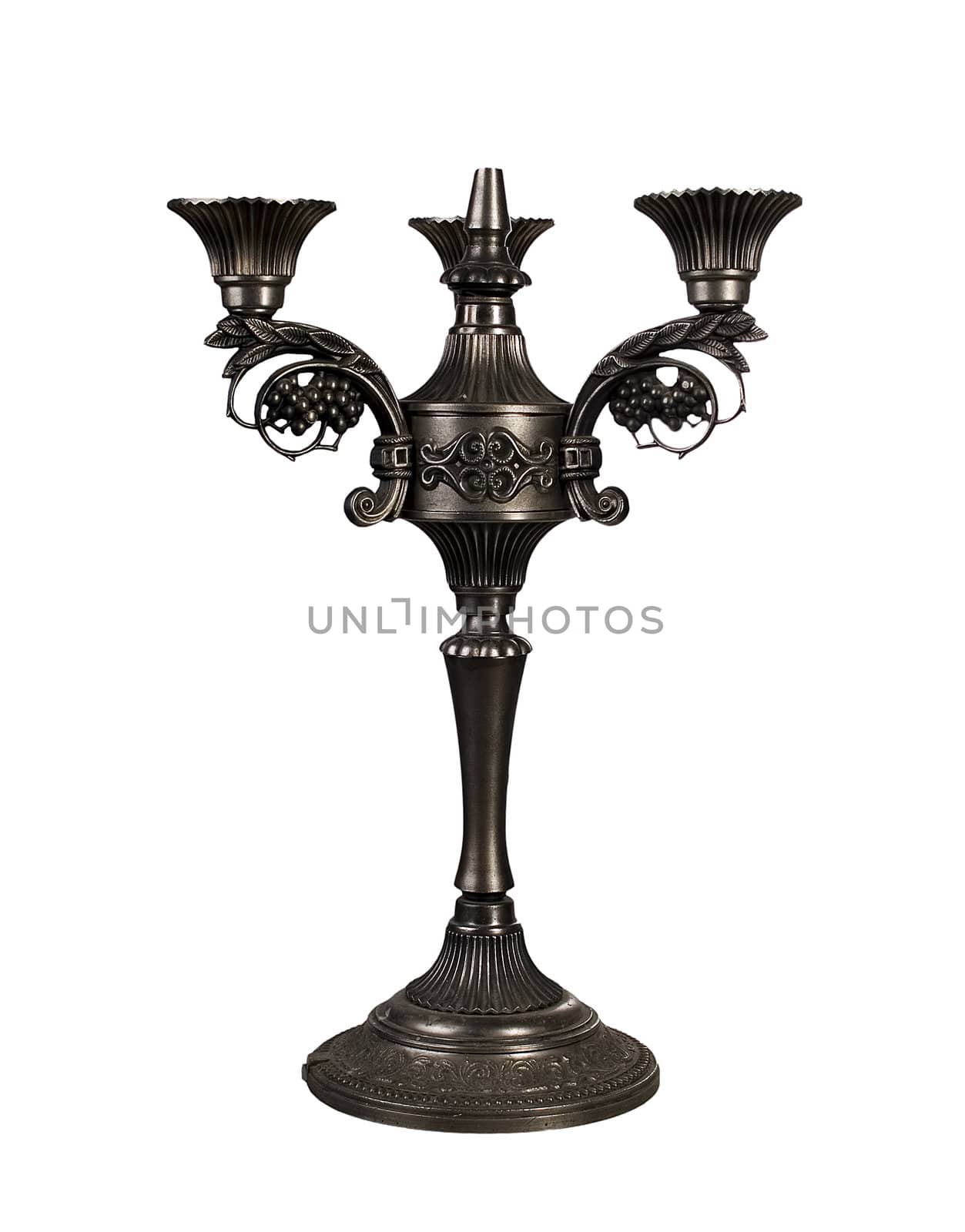 old dark silver candelstick or candelabrum on white background