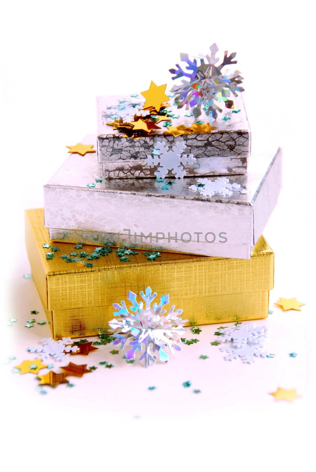 Christmas gift boxes on white background