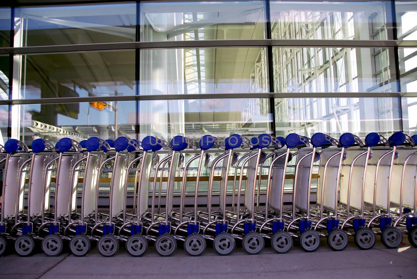 Luggage carts at modern international airport