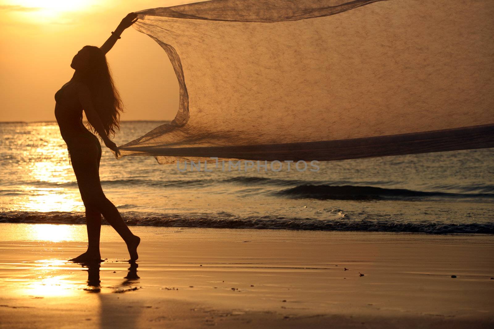 The beautiful woman on a coast on a sunset