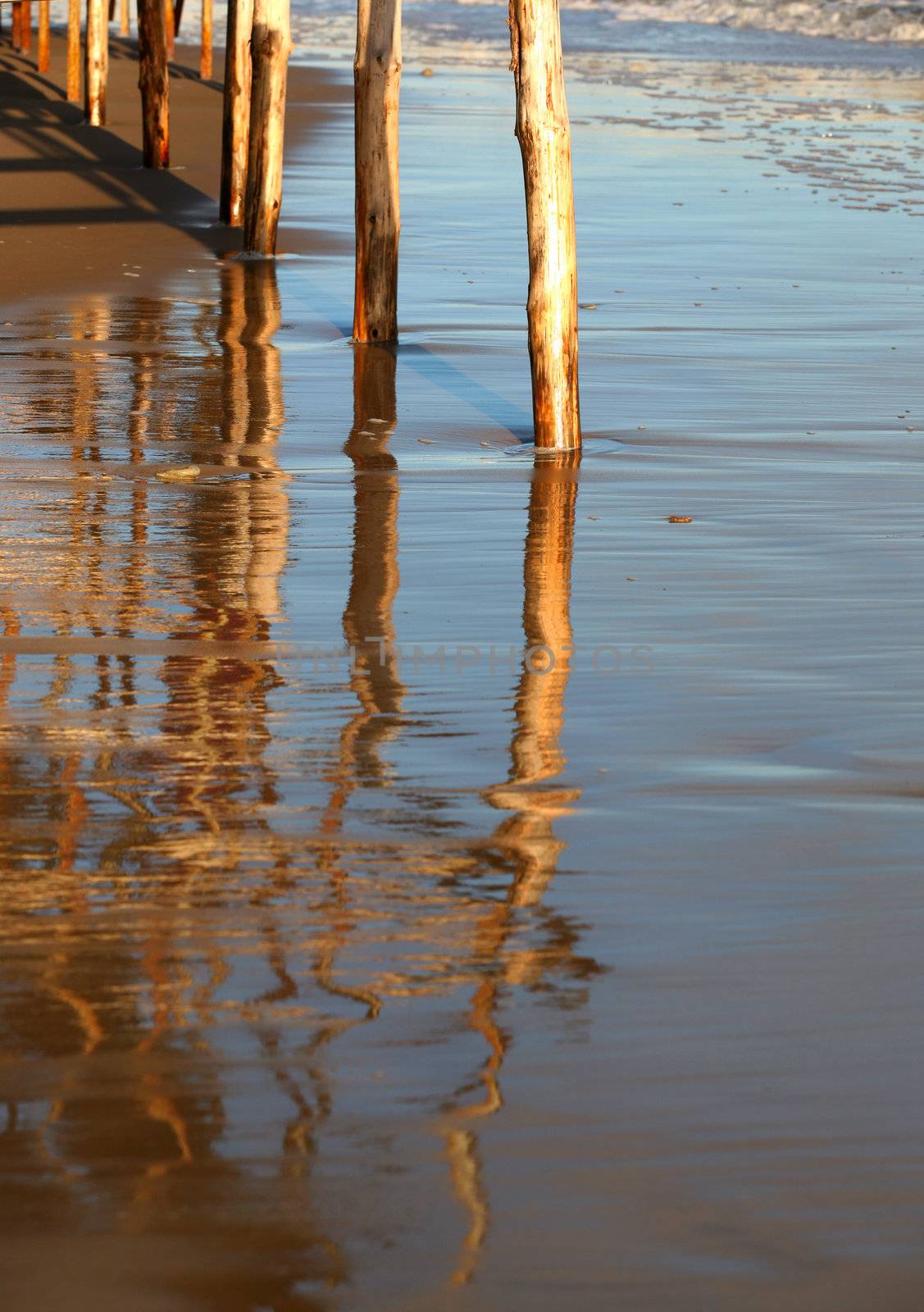 Beach with wooden strengthenings. Baltic sea