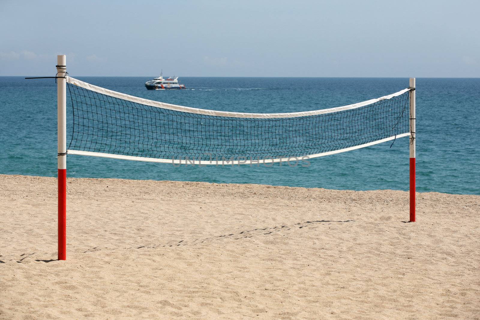 Grid for beach volleyball on seacoast