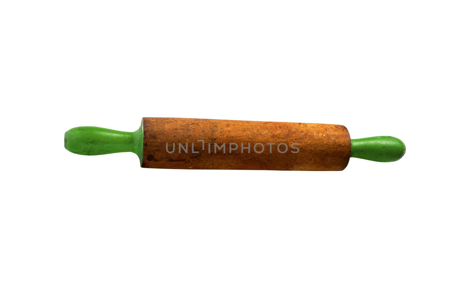 Wooden rolling-pin for dough isolated on a white background