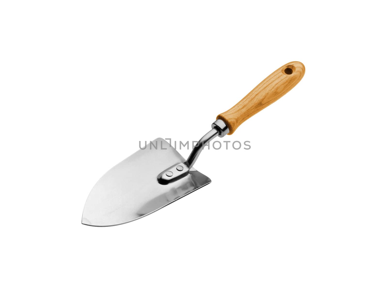 trowels with wooden handles isolated on white