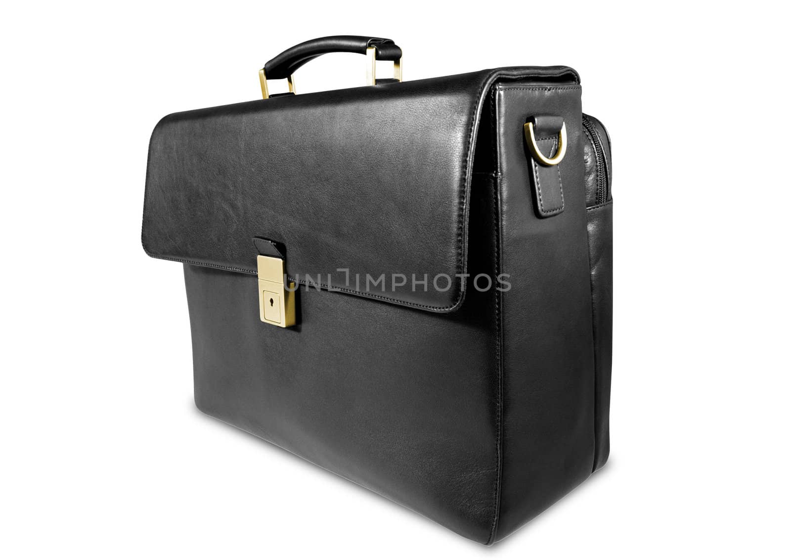 Fashionable leather briefcase on a white background for site
