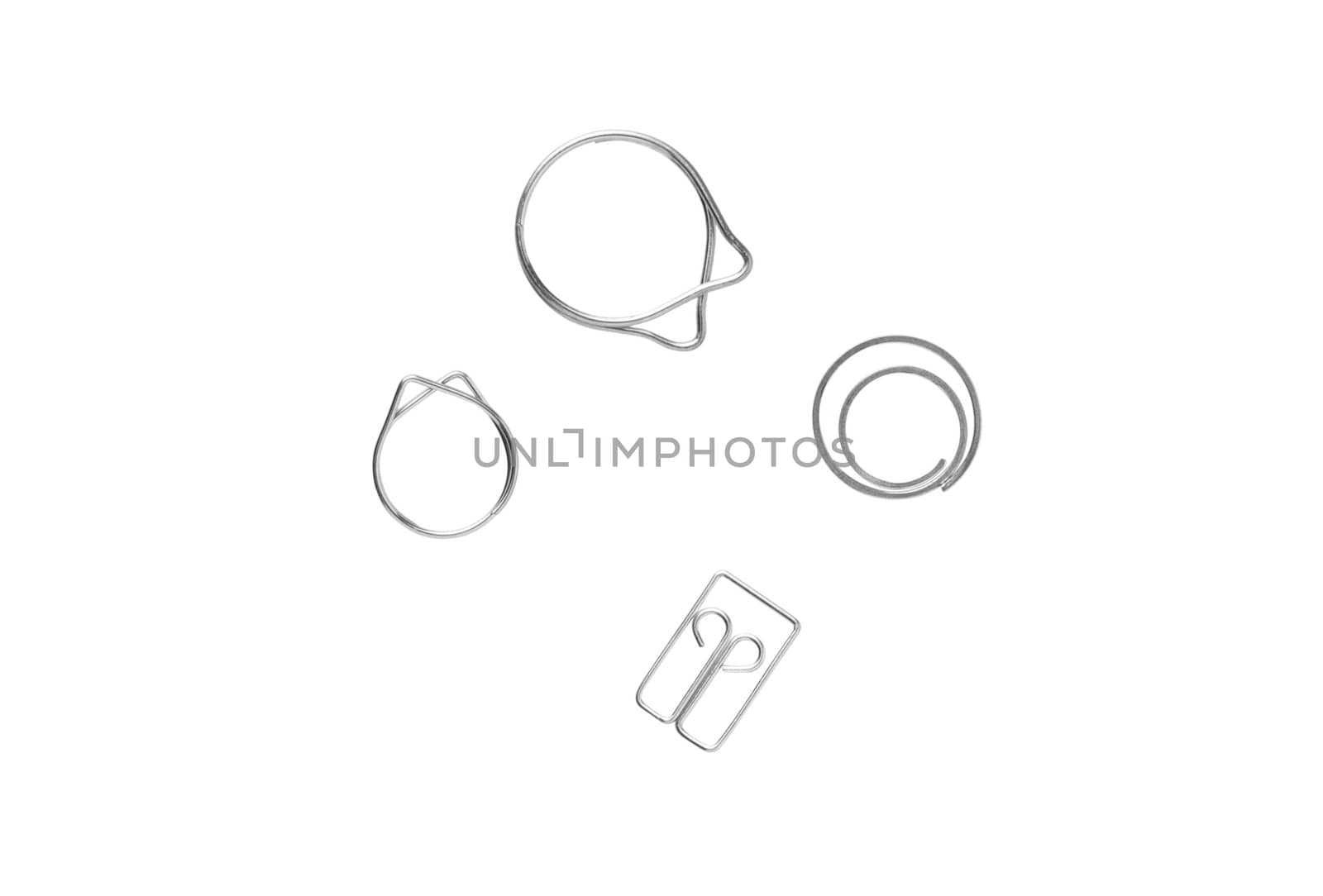 Collection of paper clips isolated on white