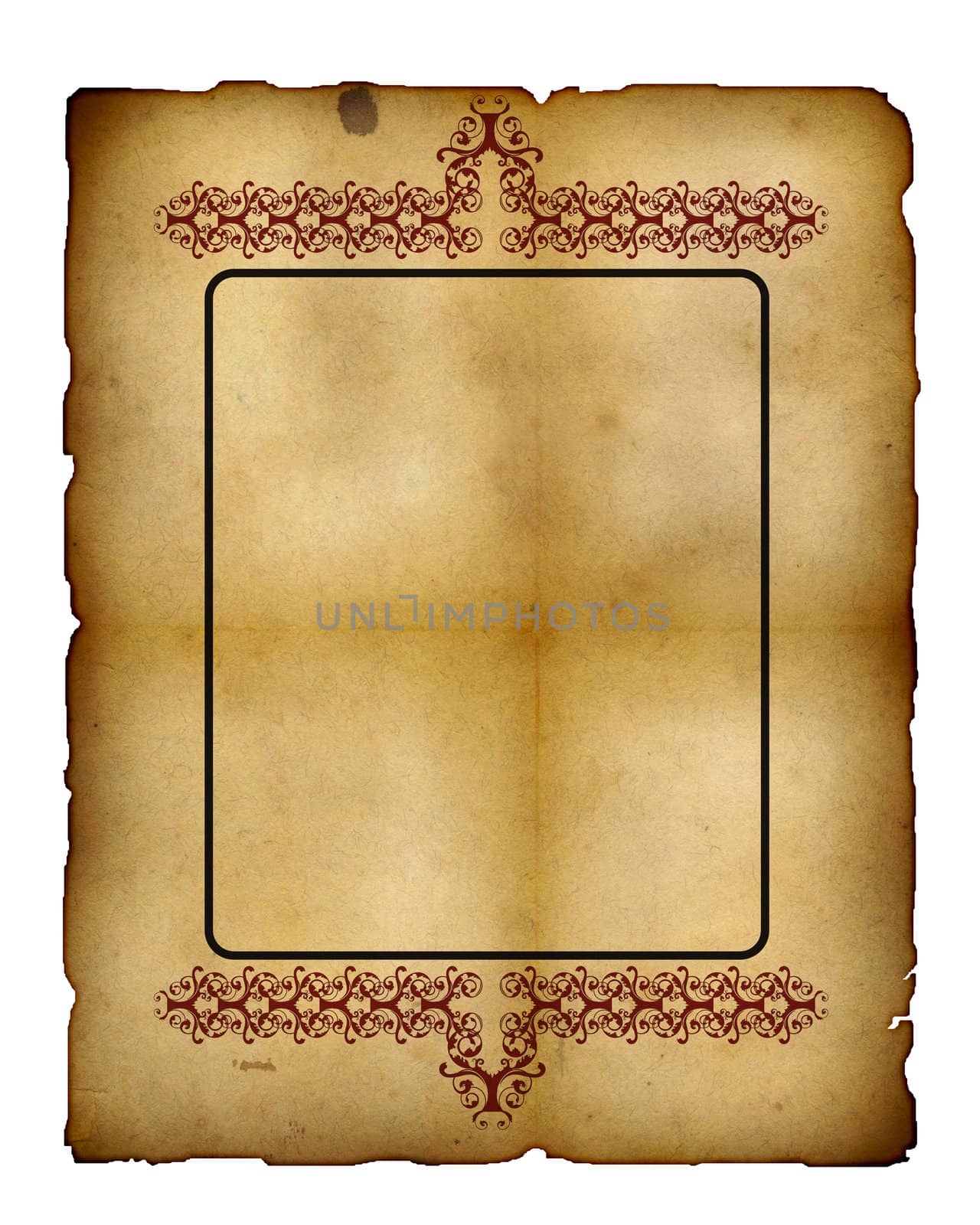 Vintage paper frame isolated on white , great grunge background for your projects with space for your text or image..