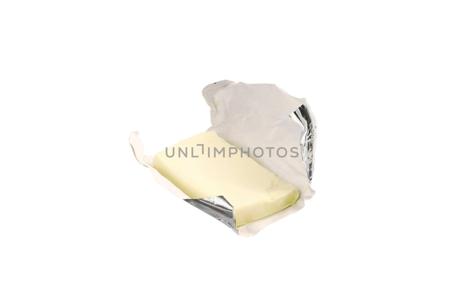 Open Block of Butter isolated on white background