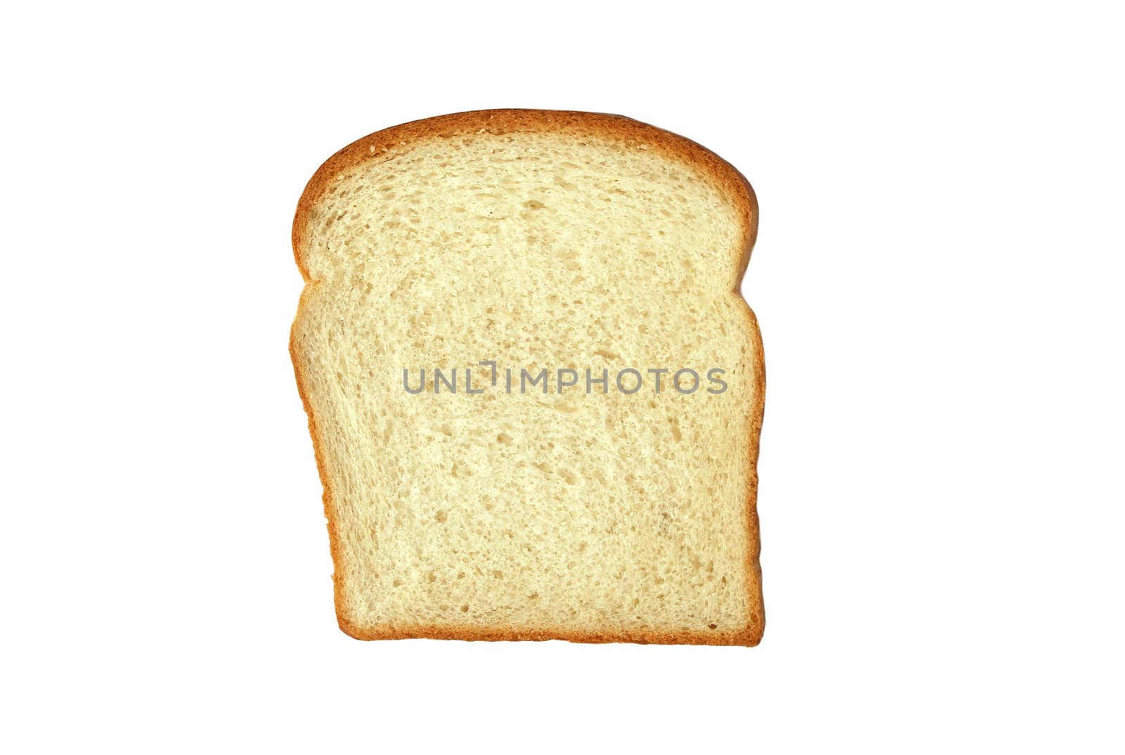 A single slice of white bread isolated on white.