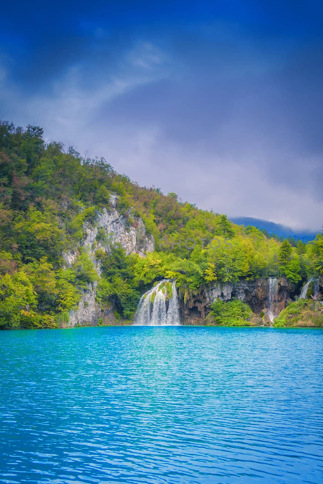 Beautiful waterfall at Plitvice Lakes National Park , UNESCO World Heritage Center.