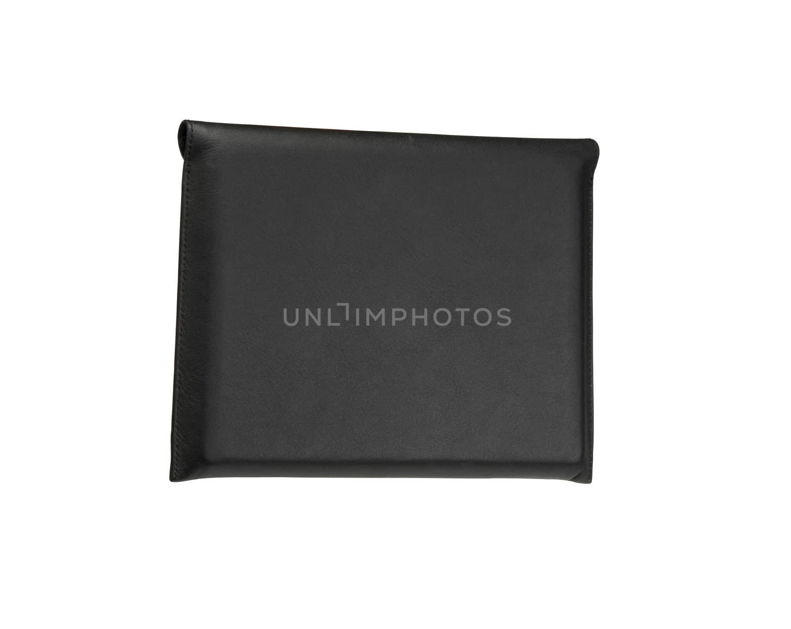 Black, leather, personal organizer on a white background