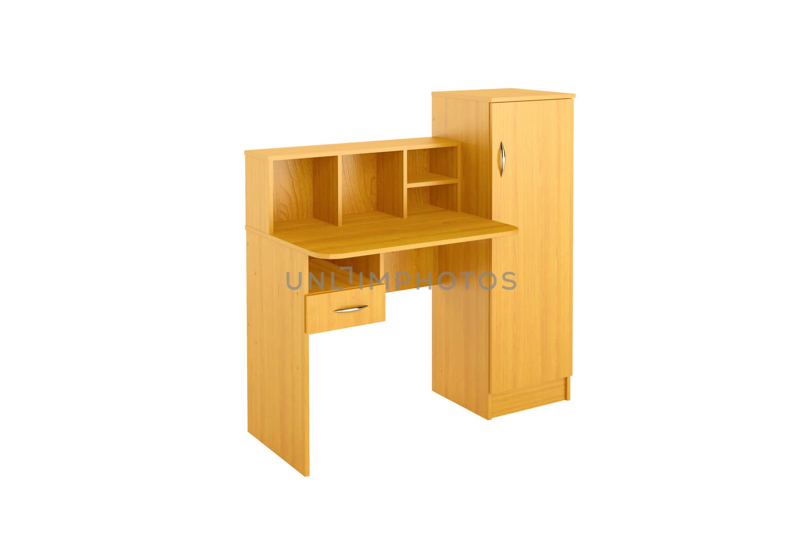 table and a small cabinet isolated on white
