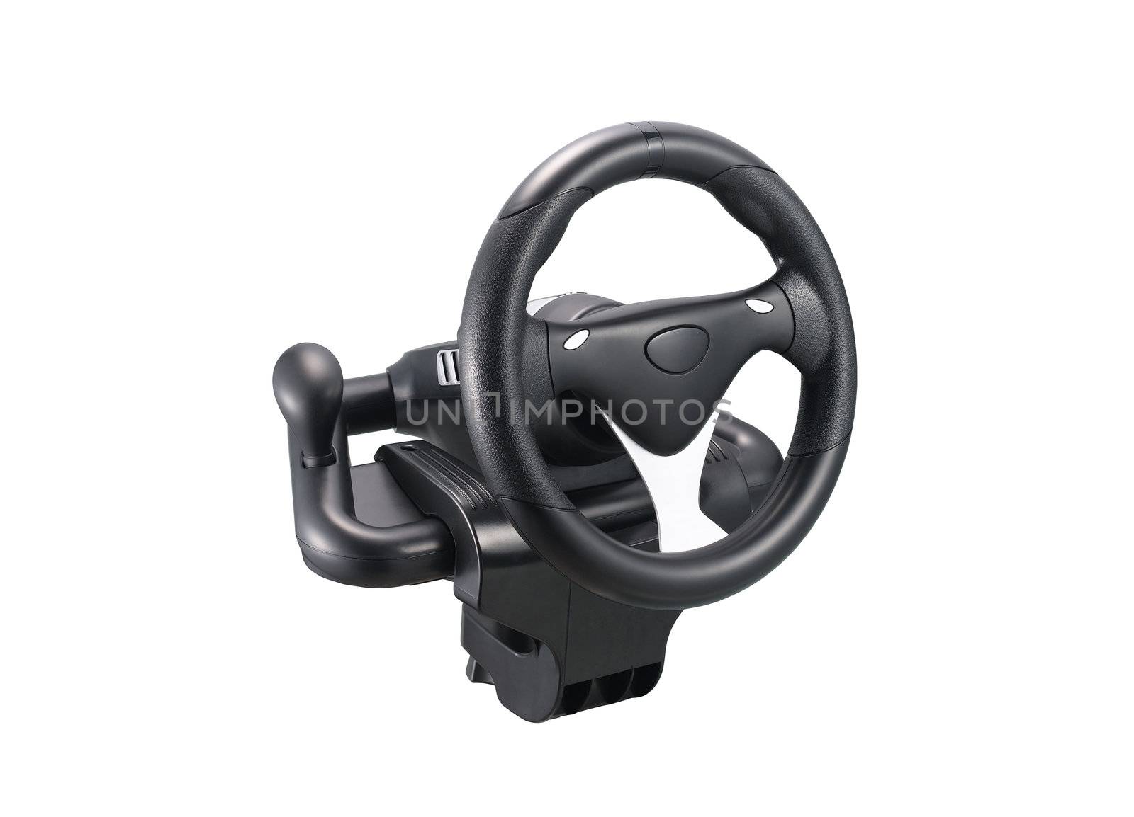 Computer steering wheel isolated on white background