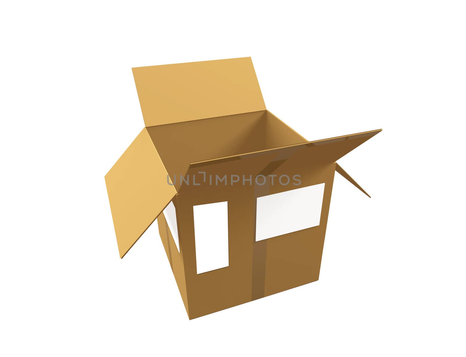 open 3d cardboard box isolated on white