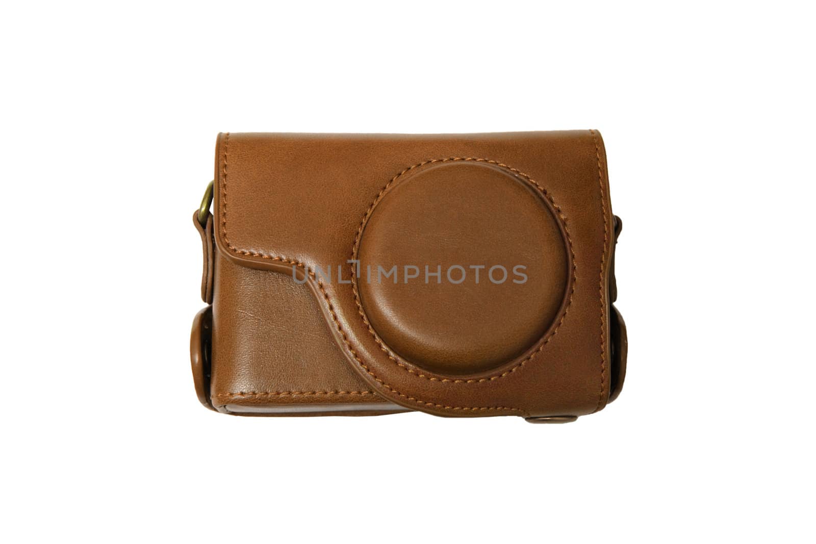 Retro photo camera leather case isolated on white