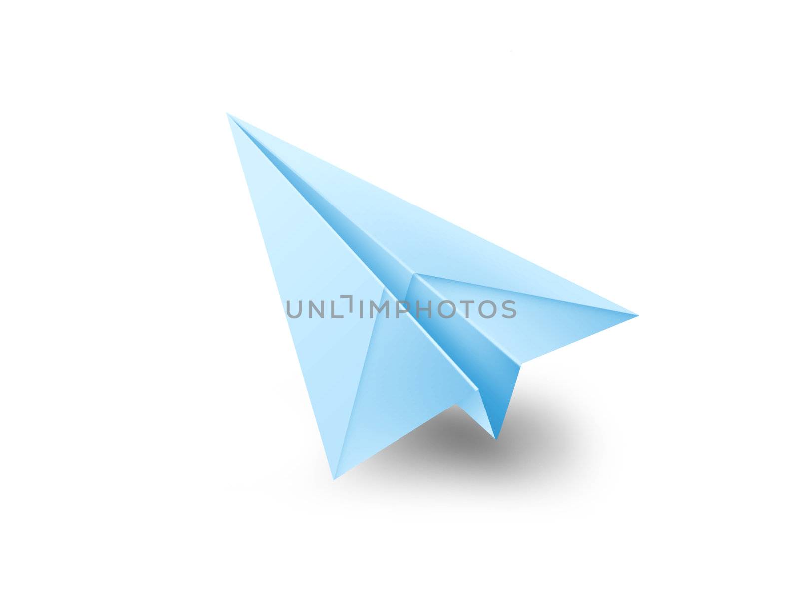 blue origami plane isolated on white background