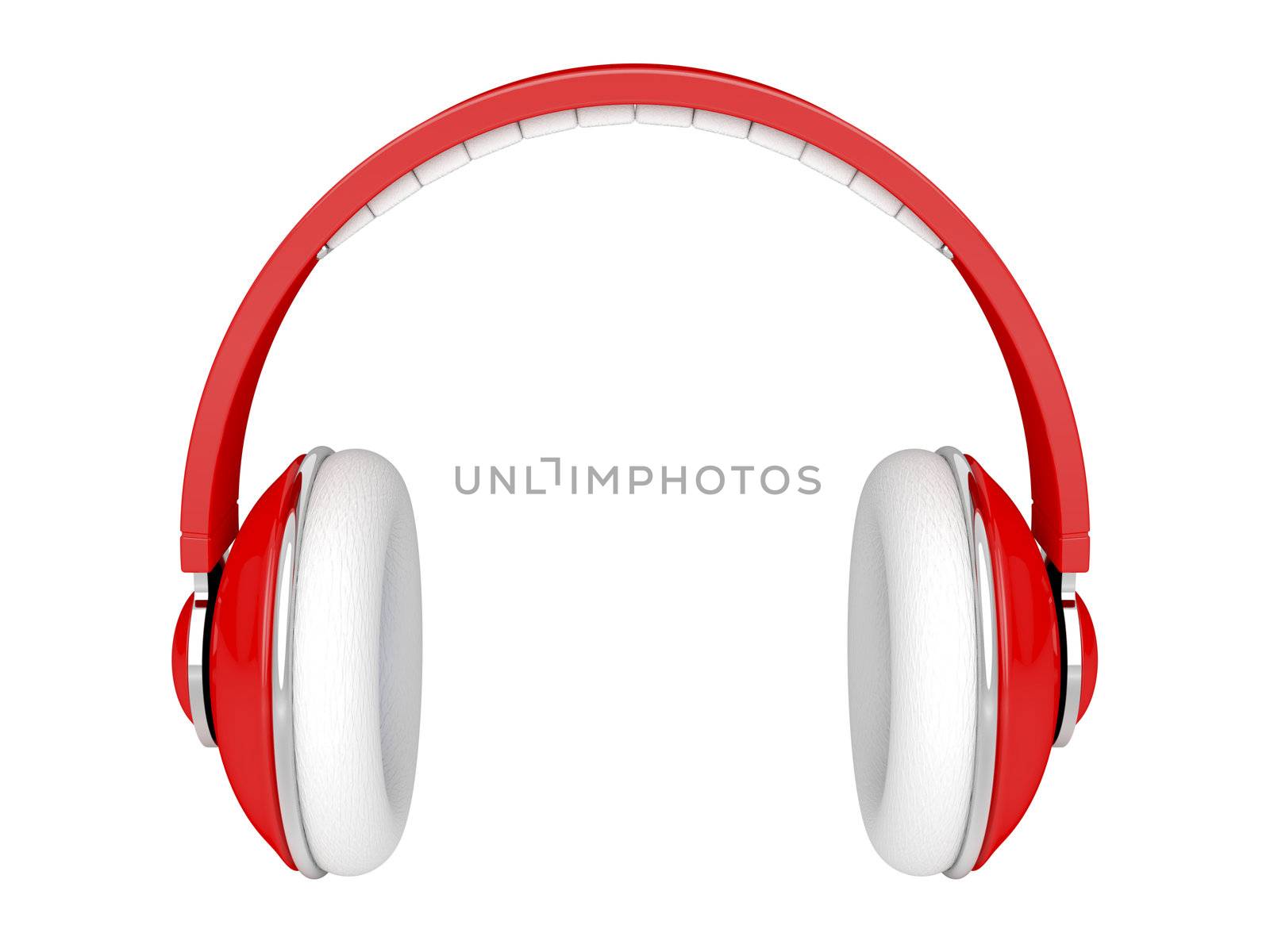 Red DJ headphones isolated on white