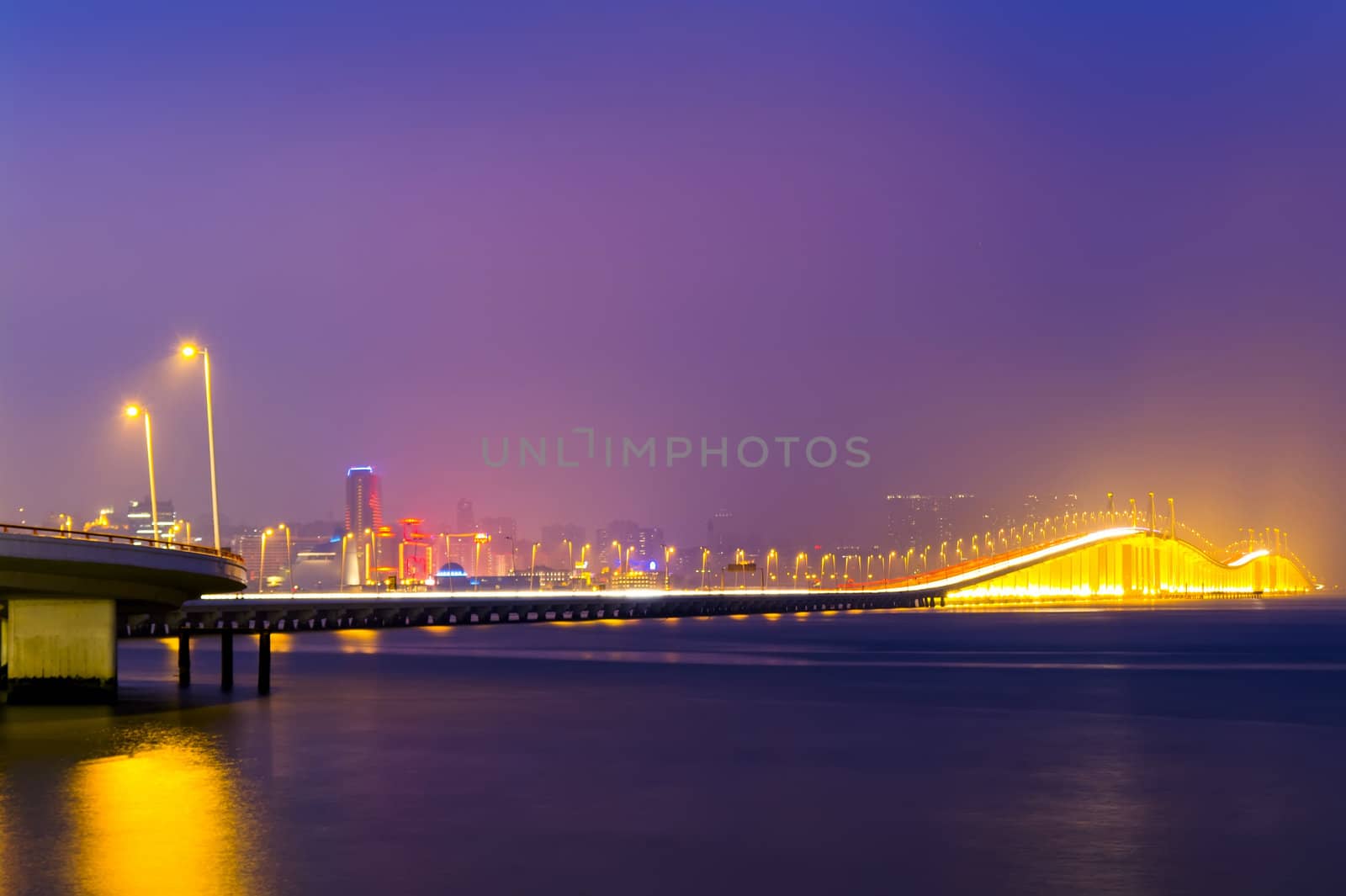 Friendship Bridge at Night. Macau. View from the Taipa.