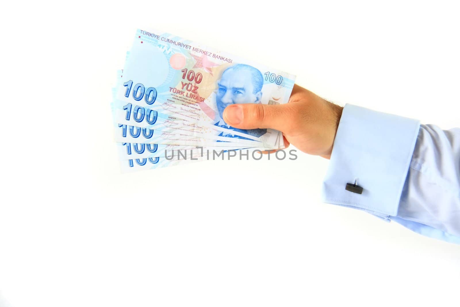 business man holding hundred turkish lira