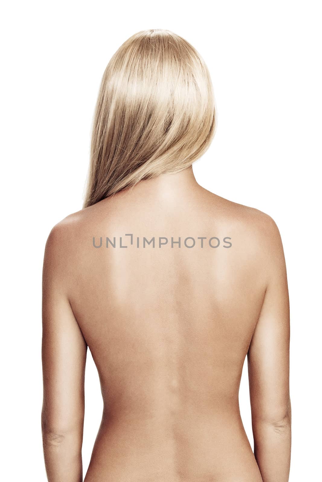 View of nice young wonam back on white back