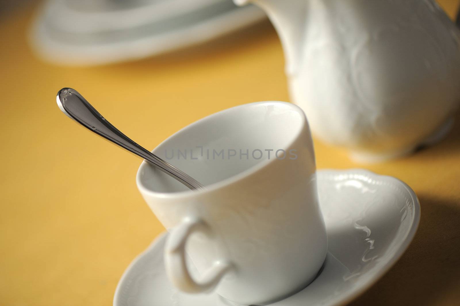 cup on table, close up, shallow dof