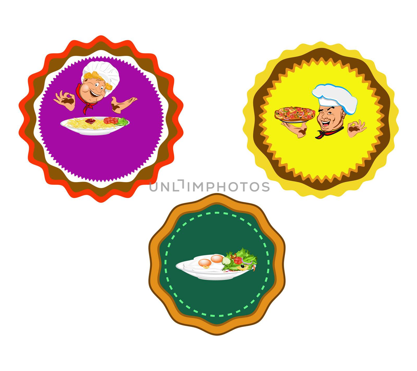 Set of sticker icons and elements for food