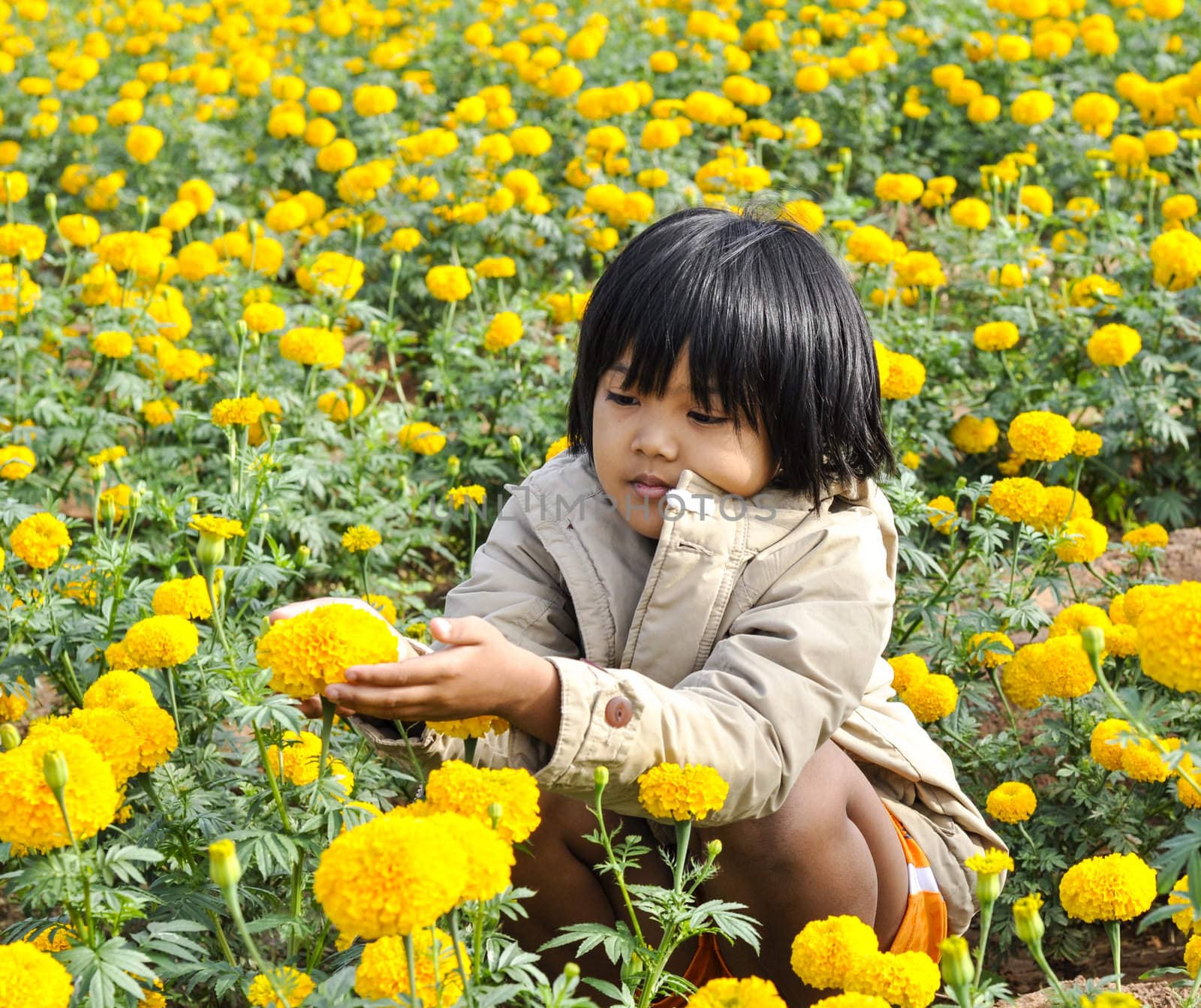 Happy in floower garden