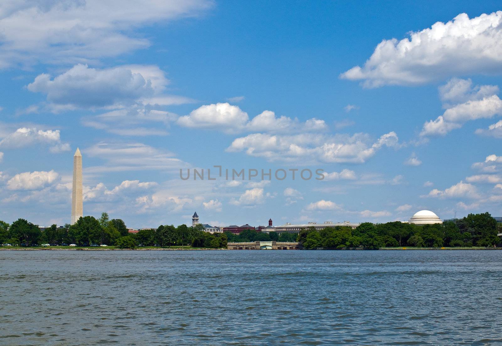 The Washington Monument and Jefferson Memorial in Washington DC as Seen from the Potomac River