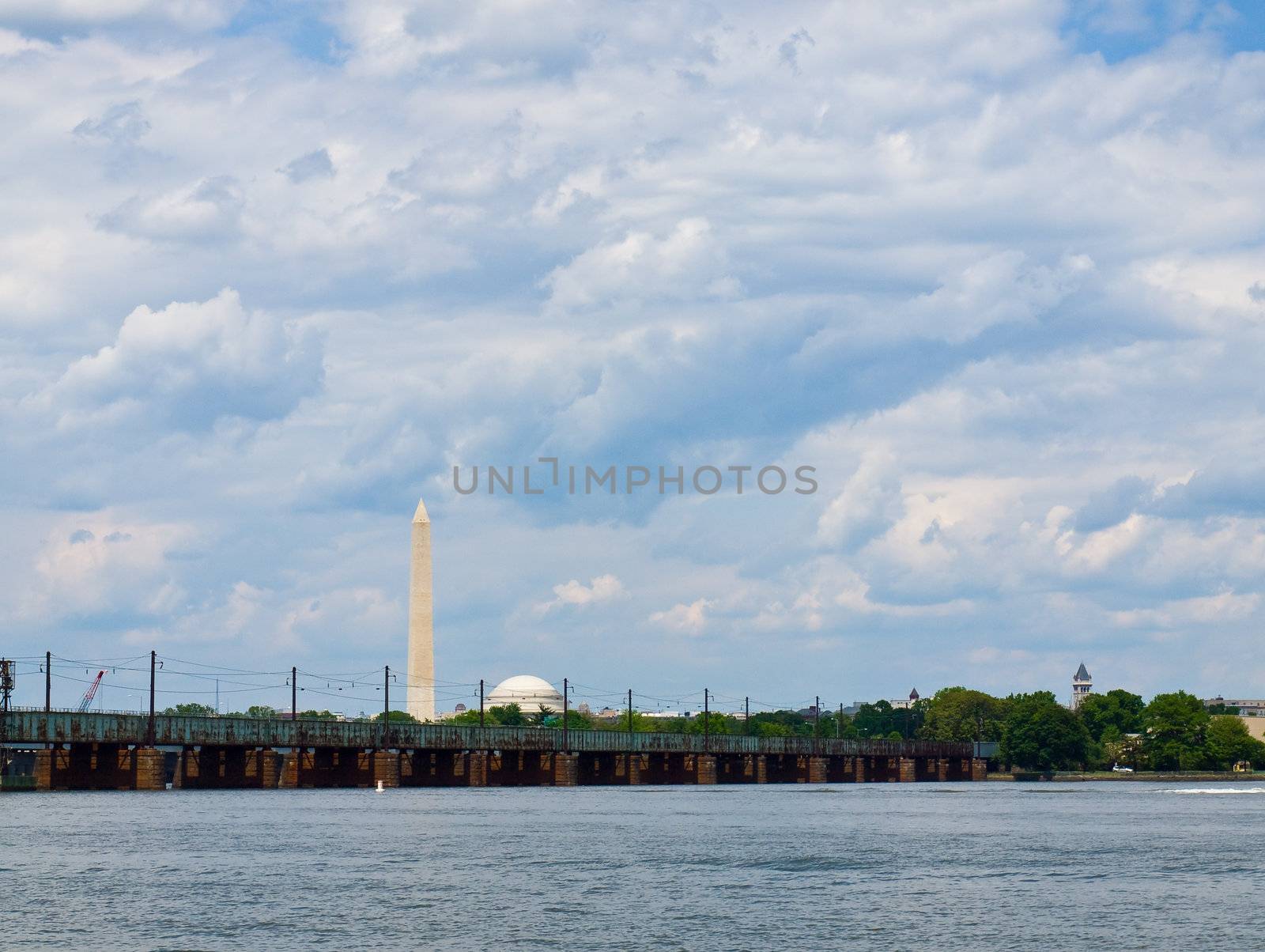 The Washington Monument and Jefferson Memorial in Washington DC as Seen from the Potomac River