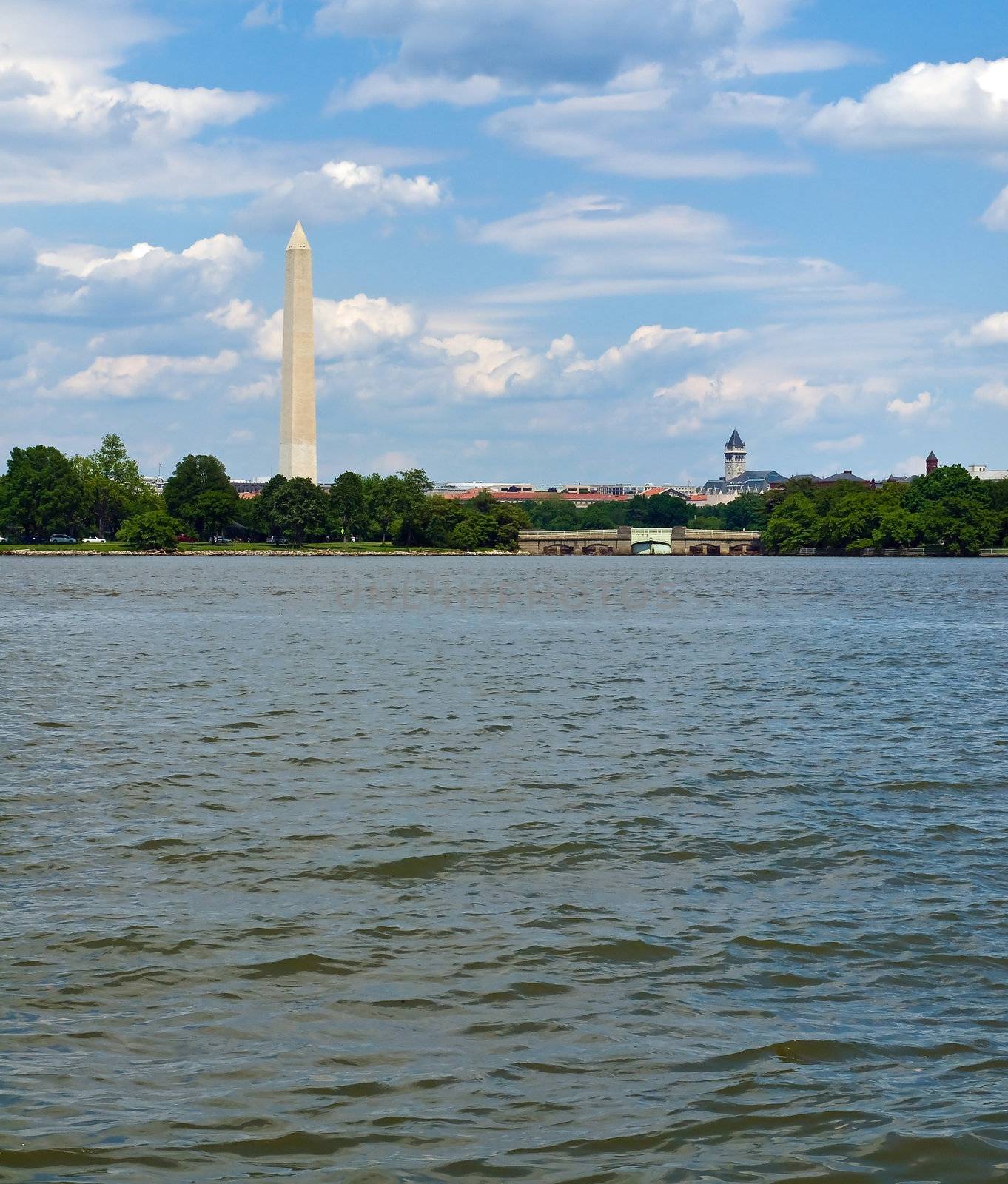 The Washington Monument and Jefferson Memorial in Washington DC as Seen from the Potomac River