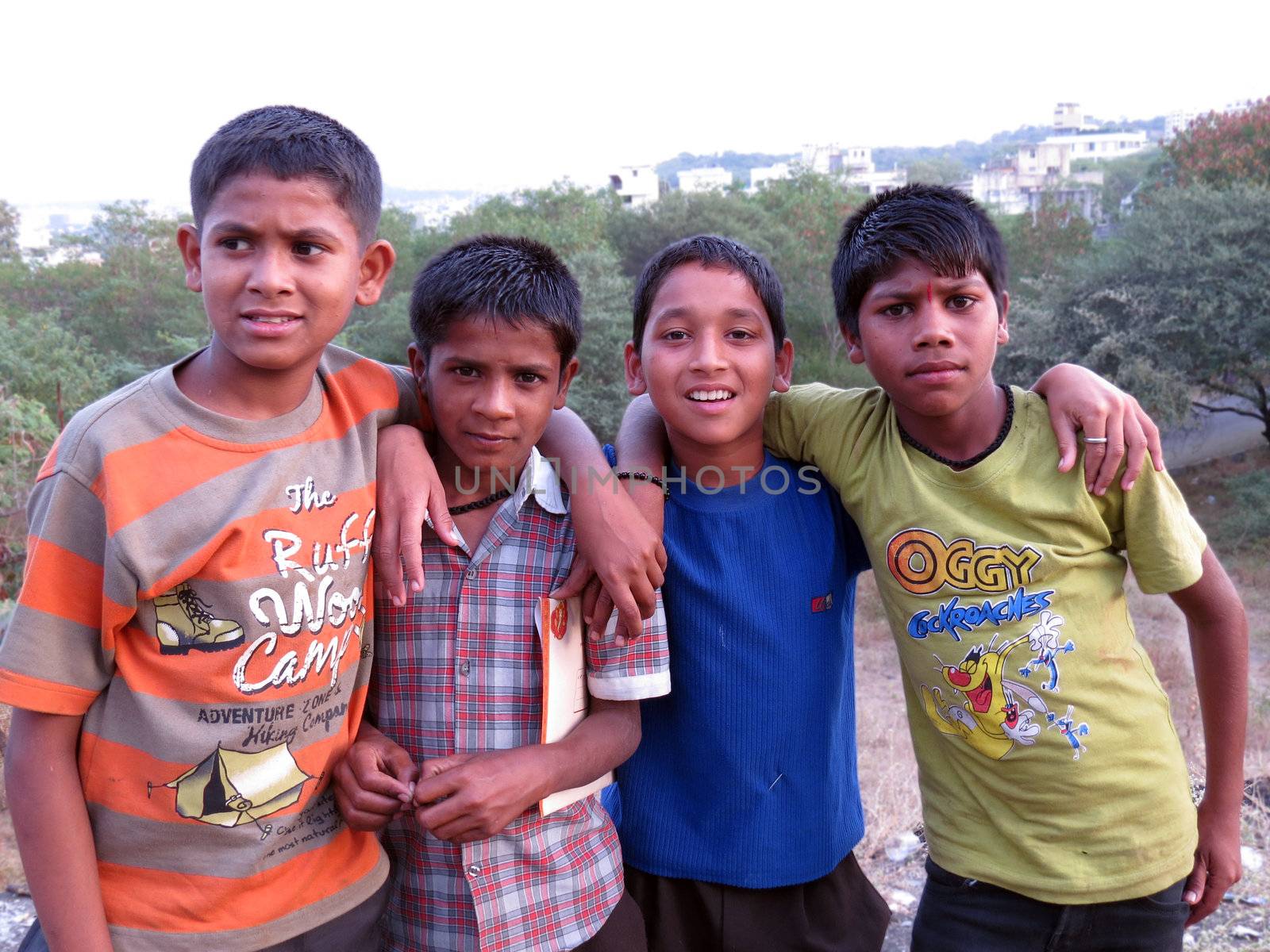 A friends group of young Indian boys from rural parts of India.                               
