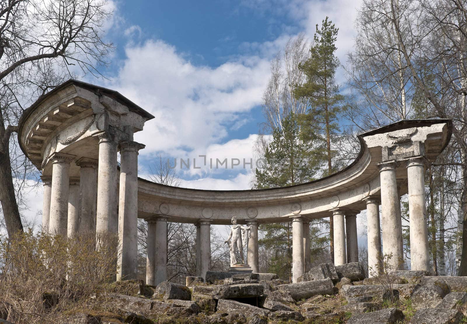 Apollo pavilion in early spring park