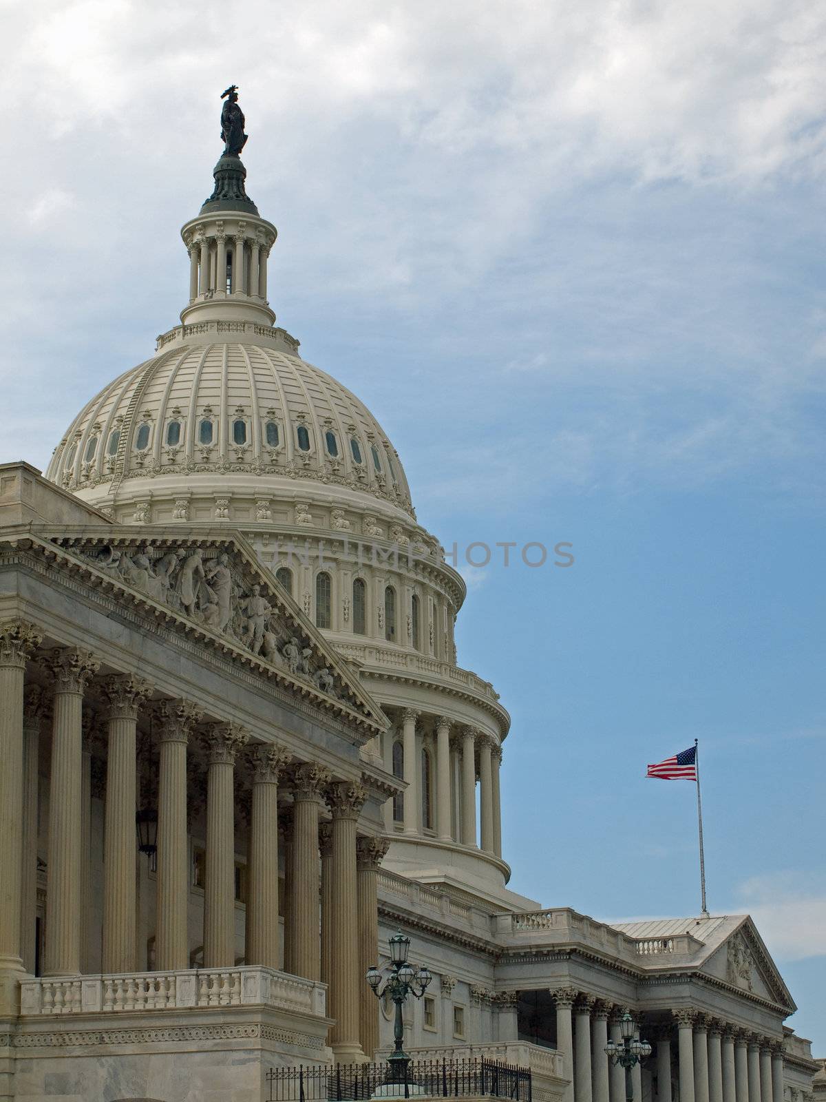 United States Capitol Building in Washington DC with American Flag