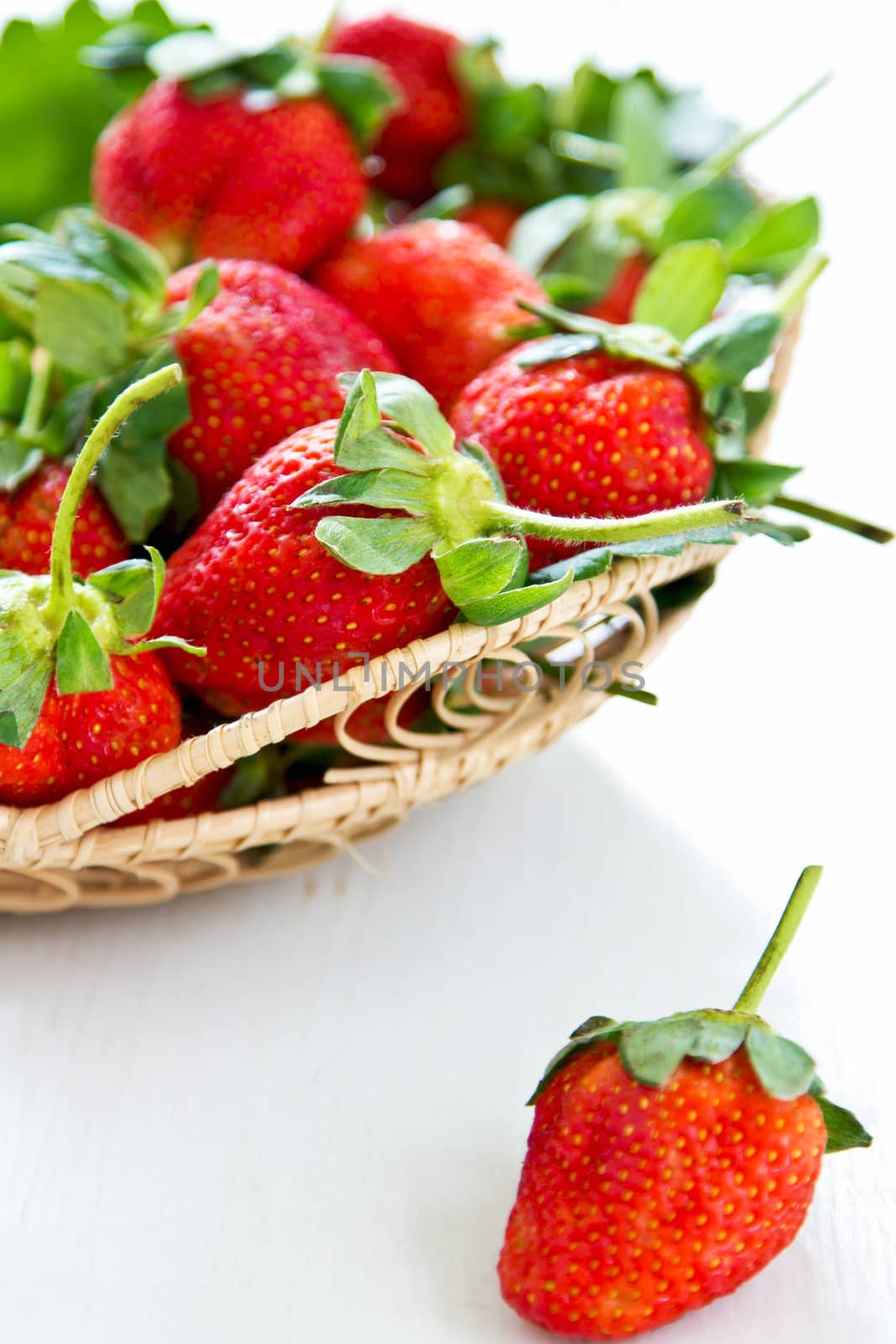 Fresh Strawberries in a bamboo basket