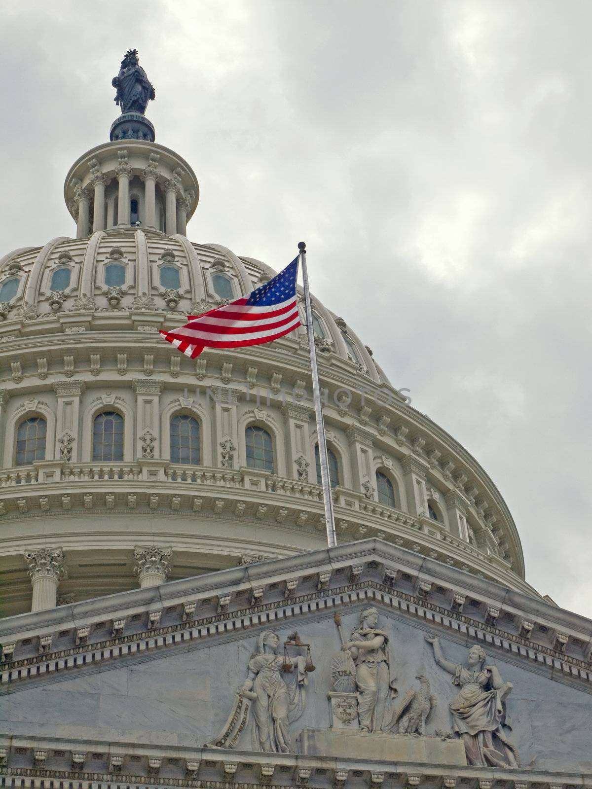 United States Capitol Building in Washington DC with American Flag